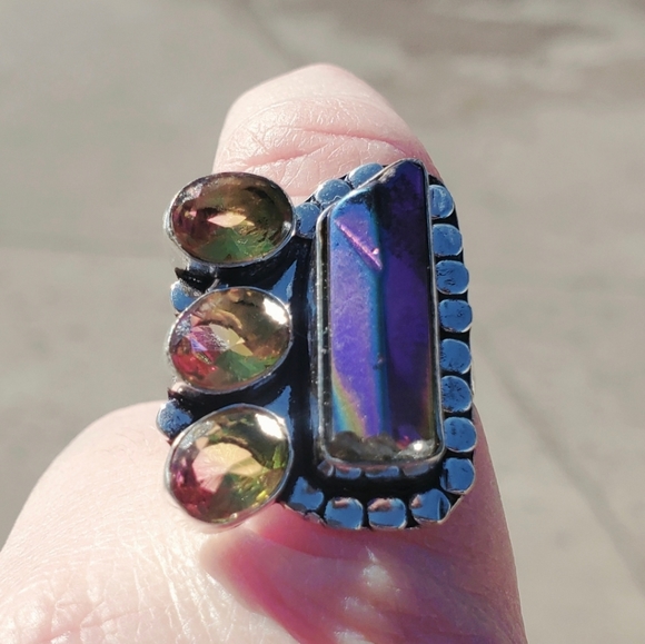 New Rainbow Hematite and Ametrine 925 Silver Ring. - Picture 5 of 16